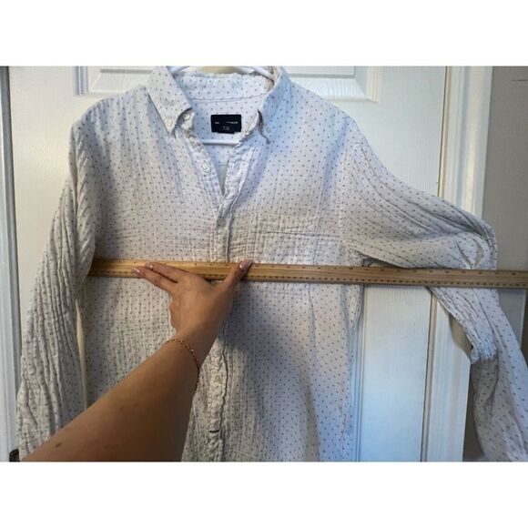 Club Monaco Long Sleeve Round Hem Polka Dot Button Down Shirt White Womens Sz SP - Picture 9 of 9